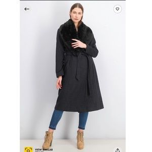 Cole Haan Faux Fur Trimmed Wrap Coat